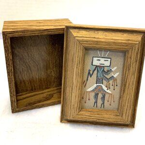 Trinket Box w/ Native American Sand Art Design on Lid 4.25" x 3.25"